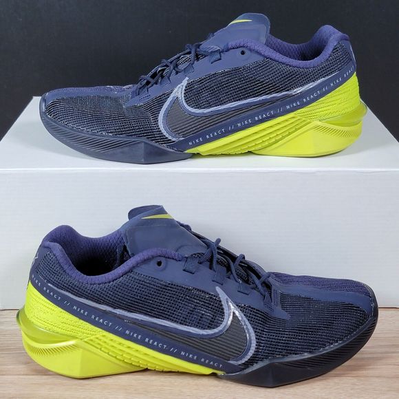 Nike React Metcon Turbo Training Shoes Men Size 8 Navy Blue Volt CT1243-400 - Picture 1 of 6